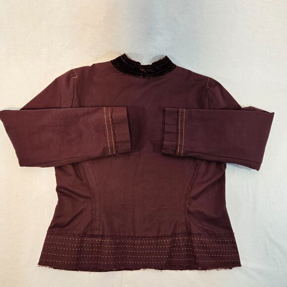 JOHNNY WAS Grunge BURGANDY Frayed Raw Edge Hem Utility Jacket Size L New NO Tag! - Picture 5 of 16